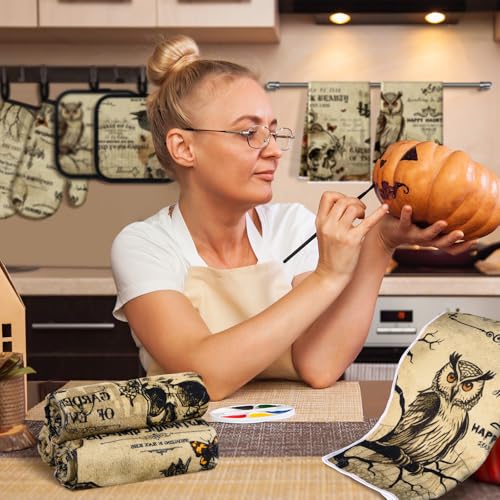 12-Piece Gothic Kitchen Set: Raven Skull Oven Mitts, Pot Holders & Towels