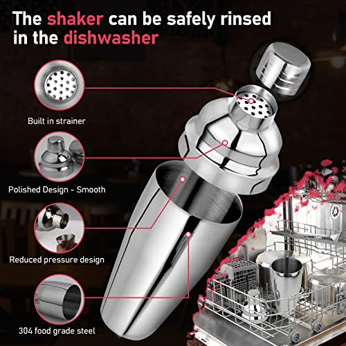Silver 3-Piece Cocktail Shaker Set with Jiggers - 24oz Bartender Kit