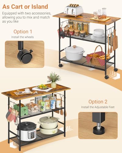 Rolling Kitchen Island with 3 Shelves, Microwave Stand and Coffee Bar