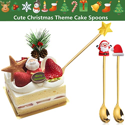 4Pcs Christmas Stainless Steel Coffee Spoons with Red Box Santa Tree Star Holiday Decor