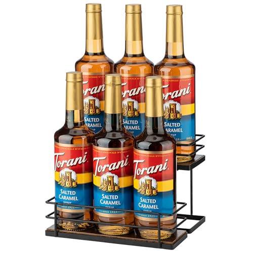 2-Tier Coffee Syrup Organizer Rack - 6 Bottle Countertop Storage Stand
