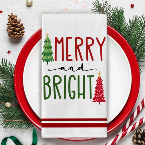 Croar Merry Christmas Tree Red Kitchen Dish Towels Set of 2 – Christmas Tree Variation