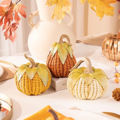 Set of 3 Resin Artificial Corn Pumpkins Fall Table Centerpiece Decorations
