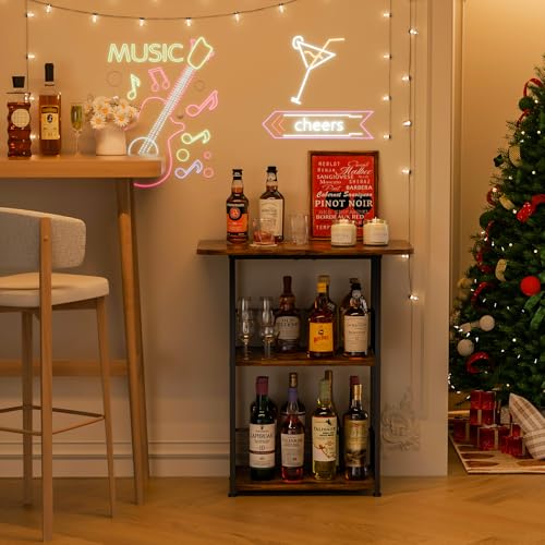 3-Tier Freestanding Wine Rack & Mini Bar Cart with Wood Tabletop