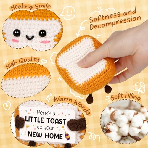 Mini Handmade Crochet Toast Plushie with Card - Funny Housewarming Gift