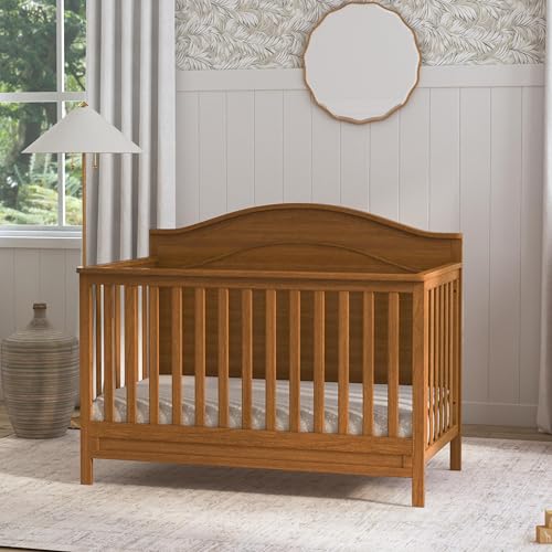 4-in-1 Convertible Crib, GREENGUARD Gold Certified Chestnut Wood Baby Bed