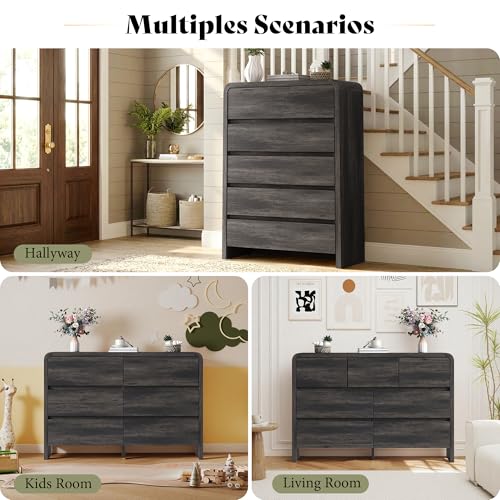 Modern 3-Piece Bedroom Furniture Set with Dresser and Nightstands, Large Storage, Black