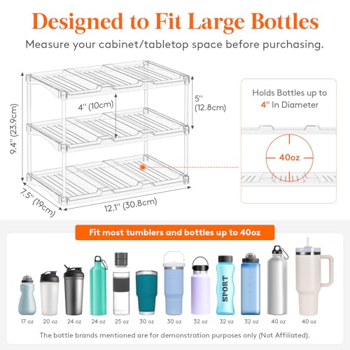 Stackable Water Bottle & Wine Rack Organizer - 3-Tier Clear Plastic Holder