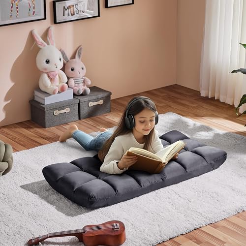 14-Position Folding Floor Chair with Adjustable Back Support, Velvet Grey