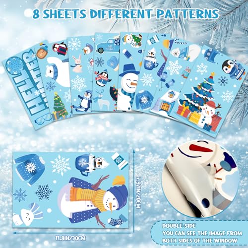 Xzentira Winter Window Clings Set - Reusable Double-Sided Christmas Decals, 8 Sheets