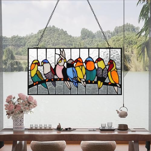 Handmade Tiffany-Style Stained Glass Parrot Window Panel 16" x 8"
