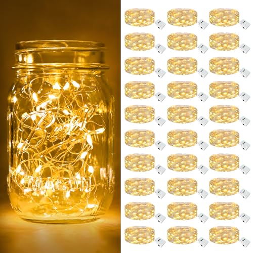 btfarm 30 Pack Battery Operated Fairy Lights 7Ft 20 LED Twinkle String Lights Warm White Waterproof Silver Wire for Christmas Wedding Crafts