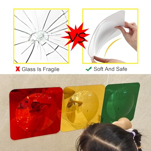 Sensory Wall Mirror Set 3 Pcs Acrylic Bubble Mirrors for Kids, Red, Yellow, Green