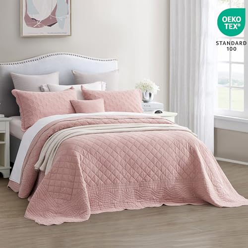 Oversized King Bedspread Set - Washed Cotton, Misty Rose, 5-Piece
