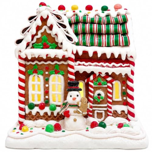 8-Inch Lighted Gingerbread House - Handmade Clay Christmas Decor