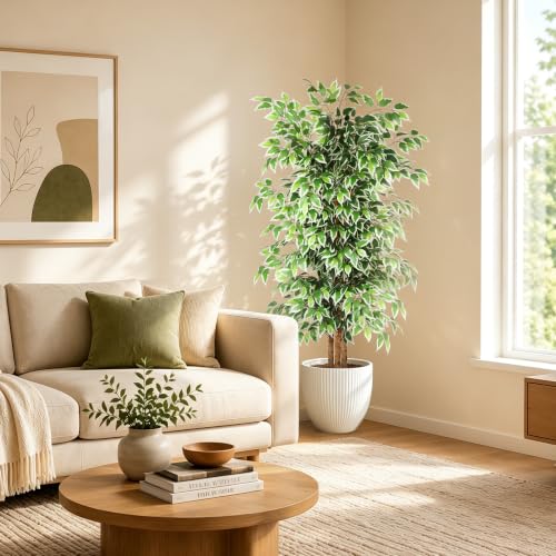 6FT Artificial Ficus Tree with Natural Wood Trunk - Faux Indoor Plant