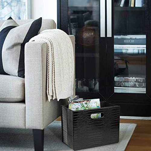 Foldable Faux Leather Magazine Rack and Document Organizer - Black