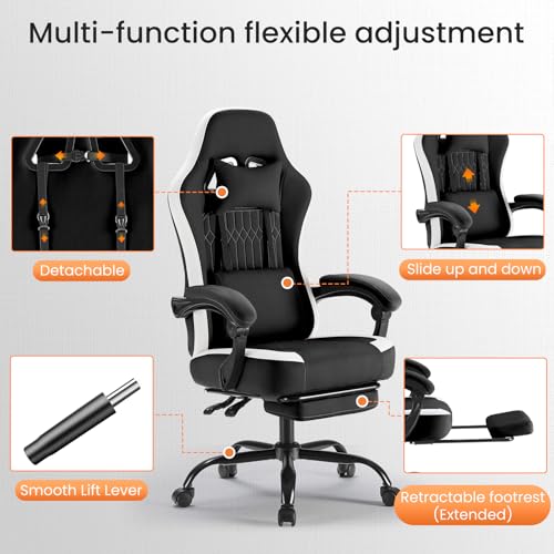 Ergonomic Gaming Chair with Footrest, Lumbar Support, and Pocket Spring