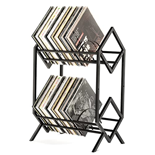 2-Tier Vinyl Record Storage Rack - Holds 200 LPs with Dividers