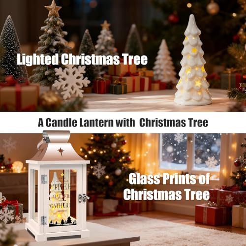 Light-Up Ceramic Christmas Tree Figurine - LED Holiday Tabletop Decor