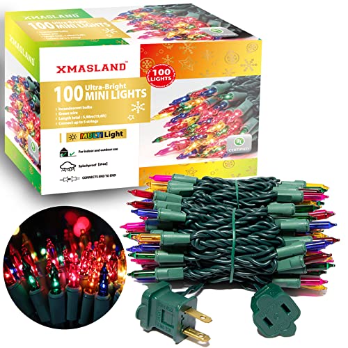 XMASLAND Ultra-Bright Connectable 100-Count Multi Christmas Lights 19.6ft Green Wire (100L) Indoor/Outdoor