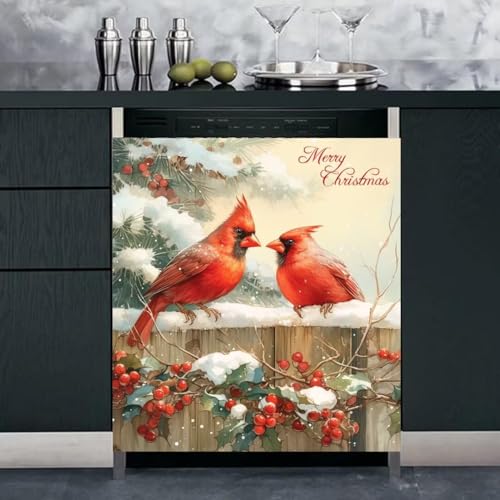 RTHDG Winter Red Birds Magnetic Dishwasher Door Cover 23" W x 26" H - Christmas Berry Decor