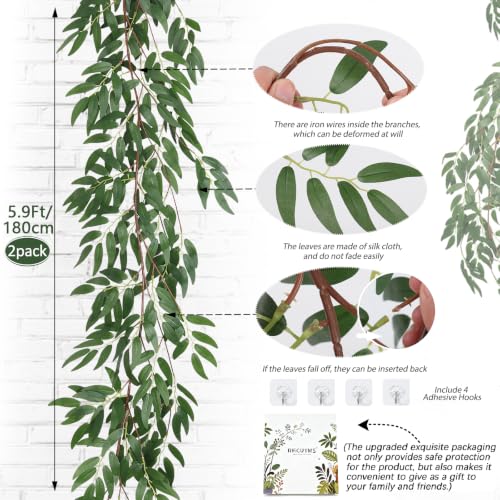 Artificial Willow Leaves Vine 2-Pack 5.9Ft Hanging Silk Greenery Garland