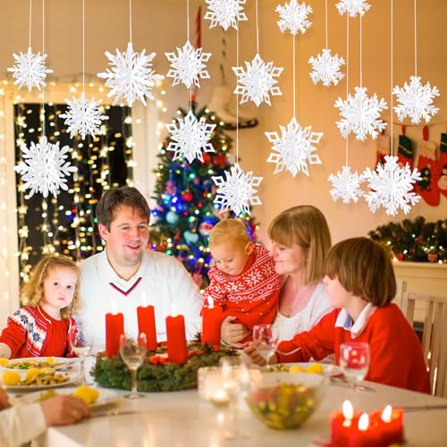 36 Pack Christmas Hanging Snowflakes Decorations - 3D Paper Ornaments for Holiday & Winter Decor