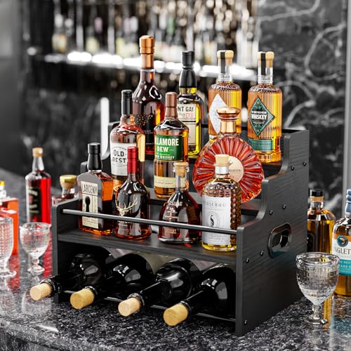 4-Tier Wood Display Shelf, Modern Countertop Liquor & Syrup Organizer