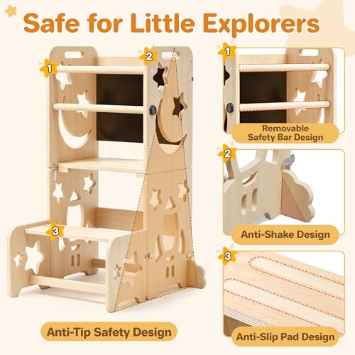 4-in-1 Foldable Montessori Toddler Learning Tower with Blackboard