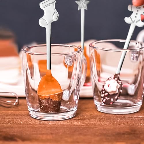 Potchen 24Pcs Christmas Stainless Steel Hot Chocolate Spoons with 6 Styles for Dessert & Baking