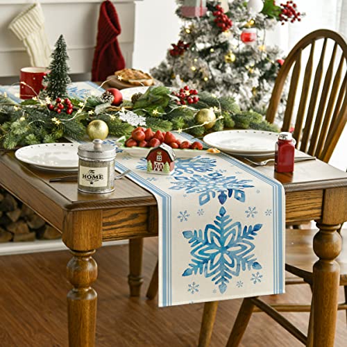 Christmas Snowflake Blue Table Runner - 13x108 Inch Seasonal Kitchen Decor