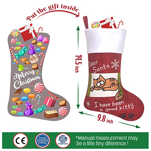 BSTAOFY Cat Christmas Stocking with Embroidery - Red & White Xmas Sock (Cat)