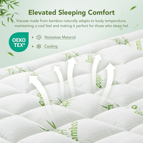 HYLEORY Queen Bamboo Mattress Topper - Extra Thick Cooling Pillow Top