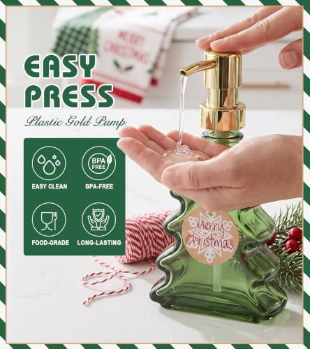 VIMERPA Christmas Tree Soap Dispenser - Green Glass Bathroom Hand & Dish Pump, Refillable Holiday Decor (Variation 1)