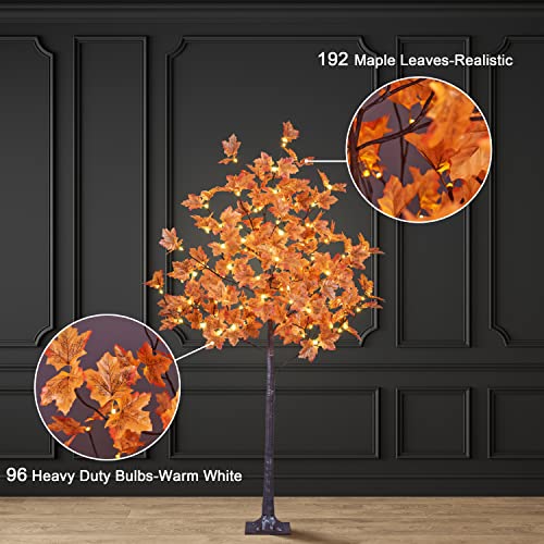 5FT Lighted Artificial Maple Tree with 96 Warm White LEDs - Indoor & Outdoor Fall Decor