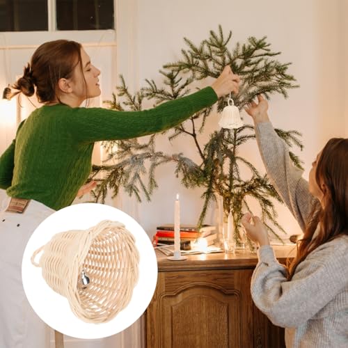 5-Pack Woven Rattan Bell Ornaments for Rustic Farmhouse Christmas Decor