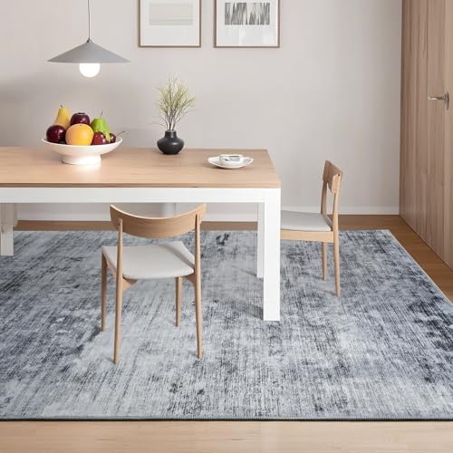 4x6 Washable Non-Slip Area Rug - Grey Abstract Low Pile Indoor Carpet