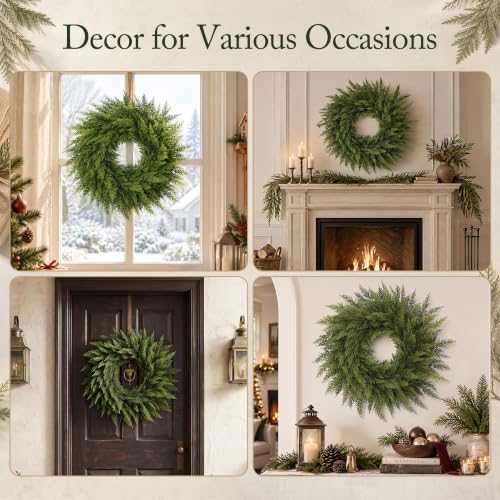 Worthyeah 24" Silver Cedar Christmas Wreath for Front Door - Lush Real-Touch Decor