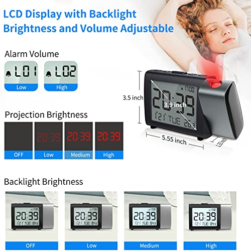 Digital Projection Alarm Clock with Ceiling Display and Weekend Mode