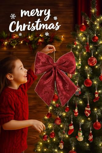 Wlflash Burgundy Large Plush Velvet Christmas Bow Set of 2 - 16-Inch Tree Topper & Decor