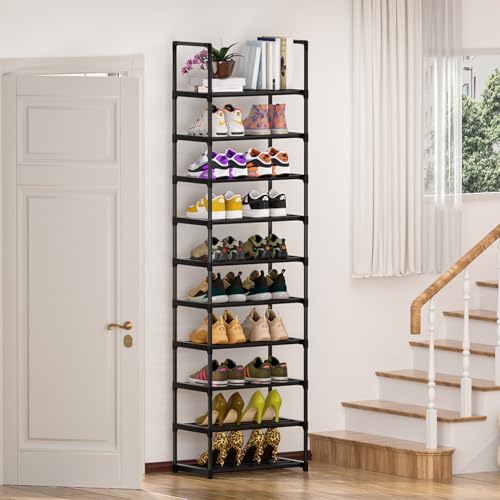 10-Tier Narrow Shoe Rack - Stackable Metal Storage Organizer for Entryway