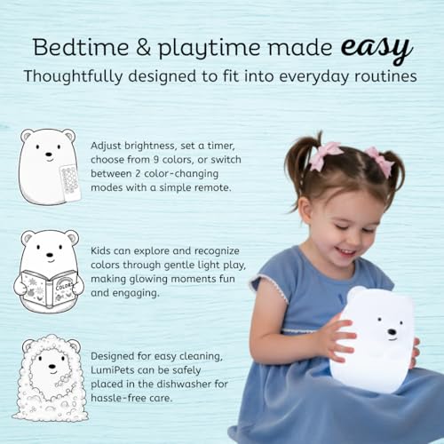 Squishy Bear LED Night Light for Kids - Rechargeable Silicone Lamp