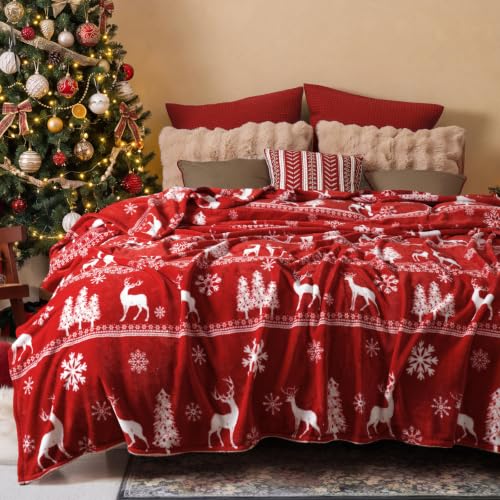 PHF Reindeer Christmas Throw Blanket Twin 66x90 300GSM Plush Fleece