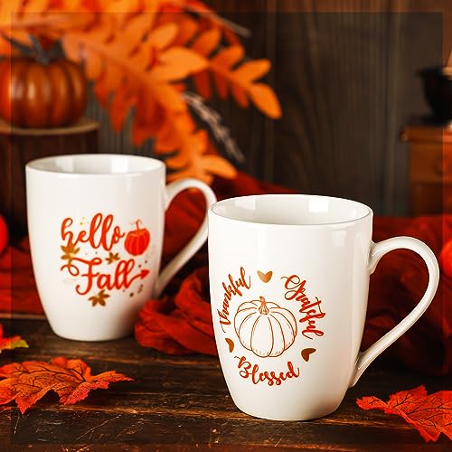 Funtery 4 Pcs Thanksgiving Coffee Mugs Fall Autumn Pumpkins Cups