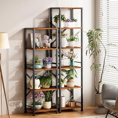 6-Tier Tall Narrow Bookshelf, Rustic Industrial Display Storage Shelf