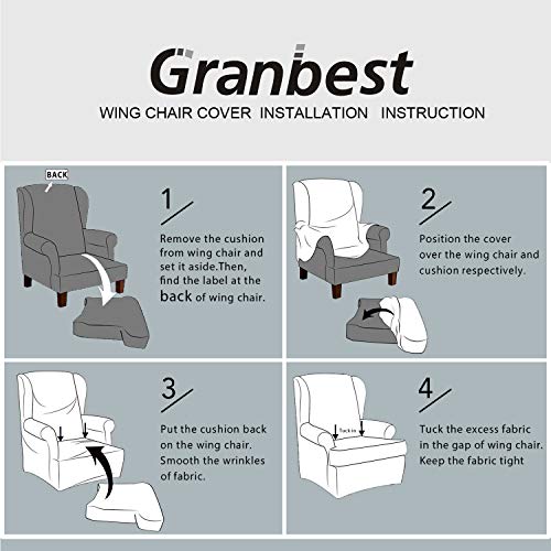 Water-Repellent Wingback Chair Cover - 2-Piece Stretch Jacquard Slipcover, Gray