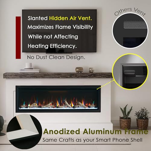60 Inch Electric Fireplace Recessed Wall Mounted Heater with Thermostat