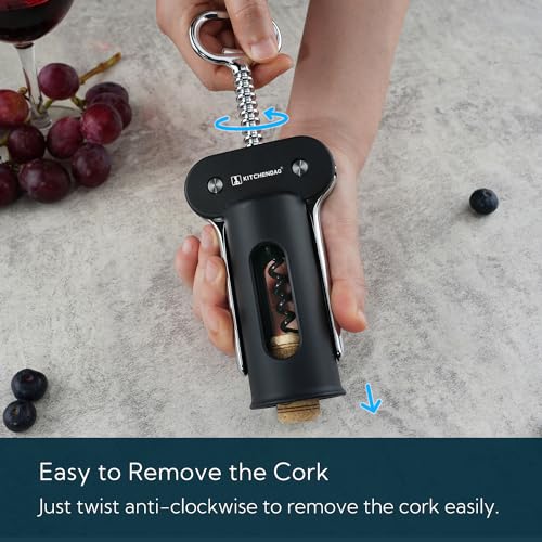 KITCHENDAO Black 3-in-1 Wing Corkscrew & Bottle Opener - Easy Wine & Beer Opening