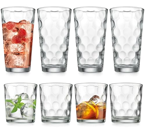 Home Essentials & Beyond Glassware Set of 8 - 4 Highball (17 oz.) & 4 Rocks (13 oz.) Drinking Glasses